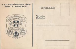 A Fáy András reálgimnázium &#039;8. számú Szent Sebestyén Szívtestőr Gárda&#039; egyesületének levelezőlapja / postcard from a Hungarian grammar school&#039;s religious organization (EK)