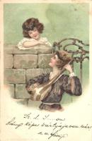 Couple, lute, A. Sockl Wien I. NO. 344. decorated litho