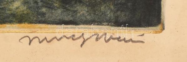 Imre István (1918-1983): Gombák. Színezett rézkarc, papír, jelzett, üvegezett keretben, 39×29 cm