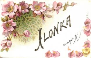 Ilonka, Name Day, greeting card, floral, litho (fa)