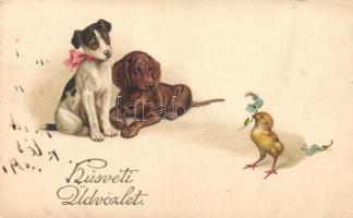 Easter, dogs, chicken, Amag Nr. 1587. litho (small tear)