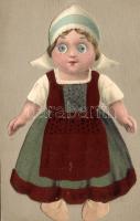 Dutch girl, folklore, textile card, litho  (EK)