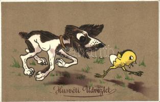 Easter, dog, chicken, M.B.N. litho (Rb)