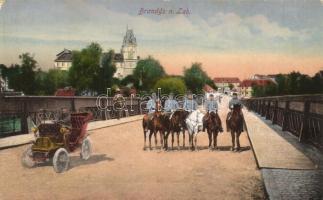 Brandys nad Labem, bridge, soldiers on horses, automobile