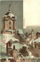 Januar, January; clock tower, M. Seegers Monatsgrüsse, litho s: T. Guggenberger (EK)