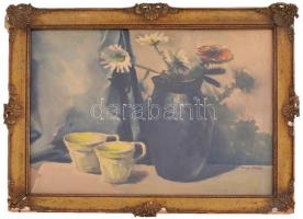 Nagy jelzéssel: Virágcsendélet. Akvarell, papír, üvegezett keretben, 29×39 cm