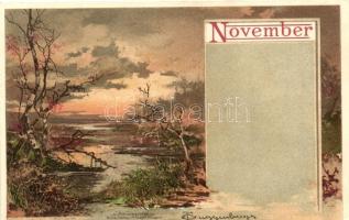 November; landscape, M. Seegers Monatsgrüsse, litho s: T. Guggenberger