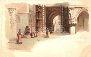 Venice, Venedig, Venezia; Portal des Dogen-Palastes; Meissner & Buch Venedig 12 Künstler-Postkarten Serie 1011. litho s: A. Prosdocimi
