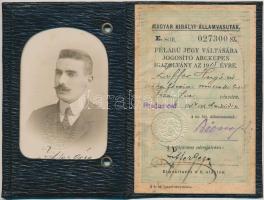 1914 A Magyar Királyi Államvasutak által kiadott, félárú jegy váltására jogosító fényképes igazolván...