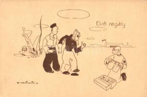 &#039;Első segély&#039; Humoros magyar légierős grafikai képeslap / WWII-era Hungarian airforce humorous postcard s: Martinovits