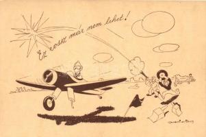 &#039;Ez rossz már nem lehet&#039; Humoros magyar légierős grafikai képeslap / WWII-era Hungarian airforce humorous postcard s: Martinovits