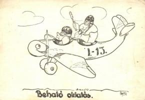 Beható oktatás Humoros magyar légierős grafikai képeslap / WWII-era Hungarian airforce humorous postcard s: Ágoston (fa)