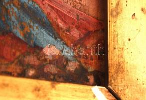 Sass Brunner Ferenc (1882-1963): Zöldséges kofa. Olaj, fatábla, festés kopásokkal, antik sérült kere...