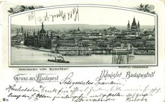 1898 Budapest V. Országház, Lánchíd, Bazilika, litho, floral (kis szakadás / small tear)