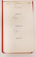 1944 Bőr borítású kis zsebnaptár, benne írásos bejegyzésekkel a légitámadások és riadók napjairól