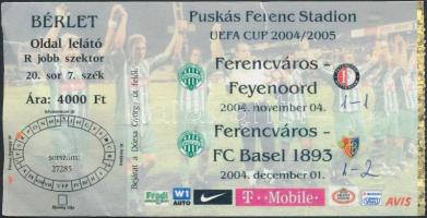 2004 Bérlet a Puskás Ferenc Stadionba a Ferencváros-Feyenoord és a Ferencváros-FC Basel meccsekre