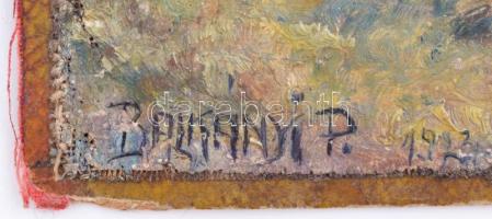 1922 Balkányi P.: jelzéssel: Úton hazafelé, olaj, vászon farostra kasírozva, 25x20cm