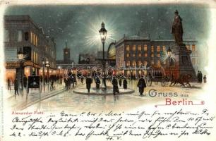 Berlin, Alexander Platz, Taxameter / square, shops, night, Kunstanstalt J. Miesler 47. litho