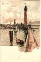 Lindau, port, lighthouse, Hofkunstanstalt Eckstein & Stahle, litho s: Otto Strützel