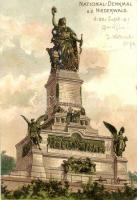 Rüdesheim am Rhein, Nationaldenkmal a. d. Niederwald / monument, litho (EK)