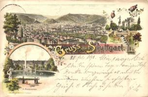 1898 Stuttgart, Eugens-Brunnen, K. Residenzschloss / fountain, castle, D. Herrmann&#039;s floral, litho