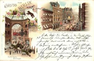 Berlin, Cafe Keck-Passage, Friedrichstrasse / cafe interior, street, Kunstanstalt J. Miesler 13. floral, litho