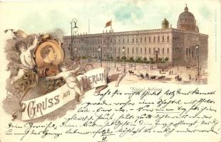 Berlin, Königl. Schloss / castle, angels, Wilhelm II, Kunstanstalt J. Miesler floral litho (b)