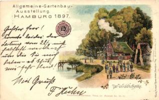 1897 Hamburg, Allgemeine-Gartenbau Ausstellung, zur Waldschenke / General-Horticultural Expo, Kunstanstalt Rosenblatt, litho