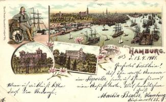 Hamburg, Seewarte, Hafen, Seemannshaus / port, sailor, Kunstanstalt Rosenblatt floral litho  (EB)