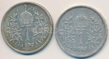 Ausztria 1893. 1K Ag "Ferenc József" (2x) T:2,2-
Austria 1893. 1 Corona Ag "Franz Jo...