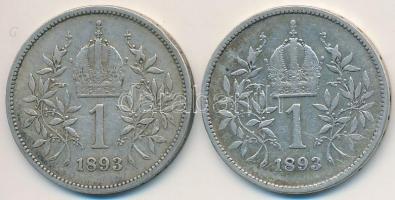 Ausztria 1893. 1K Ag "Ferenc József" (2x) T:2,2-
Austria 1893. 1 Corona Ag "Franz Jo...