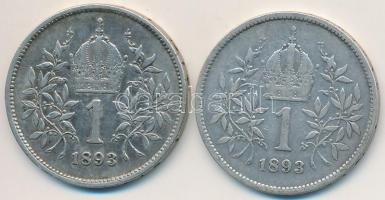 Ausztria 1893. 1K Ag "Ferenc József" (2x) T:2,2-
Austria 1893. 1 Corona Ag "Franz Jo...