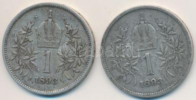 Ausztria 1893. 1K Ag "Ferenc József" (2x) T:2,2-
Austria 1893. 1 Corona Ag "Franz Jo...