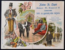 cca 1910 Bp., VIII. Keller B. Lipót ruhaüzlet litho reklám kártya. Hajtásnyommal. 14x12 cm