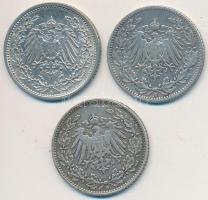 Német Birodalom 1905D 1/2M Ag + 1906E 1/2M Ag + 1915A 1/2M Ag T:2,2-
German Empire 1905D 1/2 Mark A...