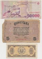 Románia / Német megszállás 1917. 5L + 1945. 5000L (2x) + 1952. 1l + 100L + 2000. 50.000L T:III,III- ...