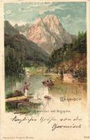 1898 Garmisch, Risser-See, Zugspitze, litho s: Heinisch (EK)