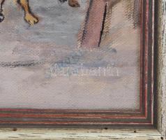 Olvashatatlan jelzéssel: Vadászatra indulás. Olaj, vászon, 40×30 cm