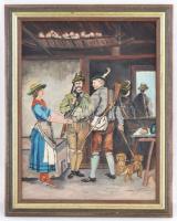 Olvashatatlan jelzéssel: Vadászatra indulás. Olaj, vászon, 40×30 cm