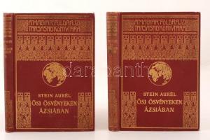 Stein Aurél: Ősi ösvényeken Ázsiában 1-2. köt. Bp., é. n., Franklin (A Magyar Földrajzi Társaság Könyvtára). Kicsit kopott, díszes, aranyozott vászonkötésben, egyébként jó állapotban.