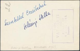Selényi Etelka(1925-) színésznő aláírása őt ábrázoló fotó hátoldalán
