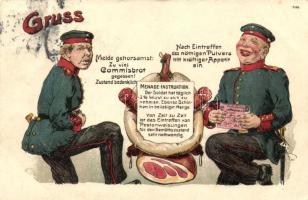 Menage-Instruktion / Household instruction, WWI K.u.K. military food supplies, humour, litho