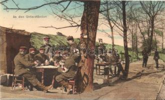 An den Unterständen / WWI K.u.K. military, camp, Red Cross soldiers, card game