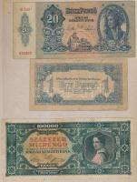 84db vegyes magyar és külföldi bankjegy fotóalbumban, közte pengő, forint, jugoszláv, lengyel bankje...