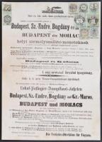 1873 Az Első cs. kir. szab. Duna-gőzhajózási Társaság helyi szemályszállító menetek megújítását kihirdető rendelete. Ráragasztott okmánybélyegekkel / Order of the DDSG for renewing schedules 28x40 cm