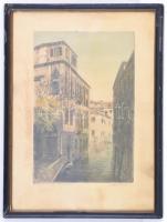 Paulovits Pál (1892-1975): Velence. Színezett rézkarc, papír, jelzett, üvegezett keretben, 34×24 cm