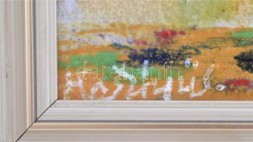 Kesztyűs Ferenc (1932-): Virágcsendélet. Tűzzománc, cserép, jelzett, keretben, 29×29 cm