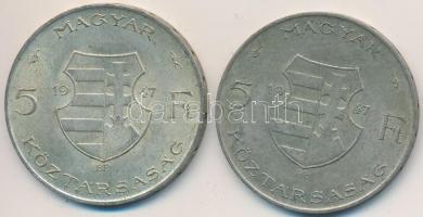 1947. 5Ft Ag "Kossuth" (2x) T:2-,3