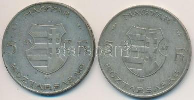 1947. 5Ft Ag "Kossuth" (2x) T:2-,3