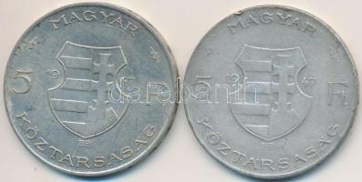 1947. 5Ft Ag "Kossuth" (2x) T:2-,3